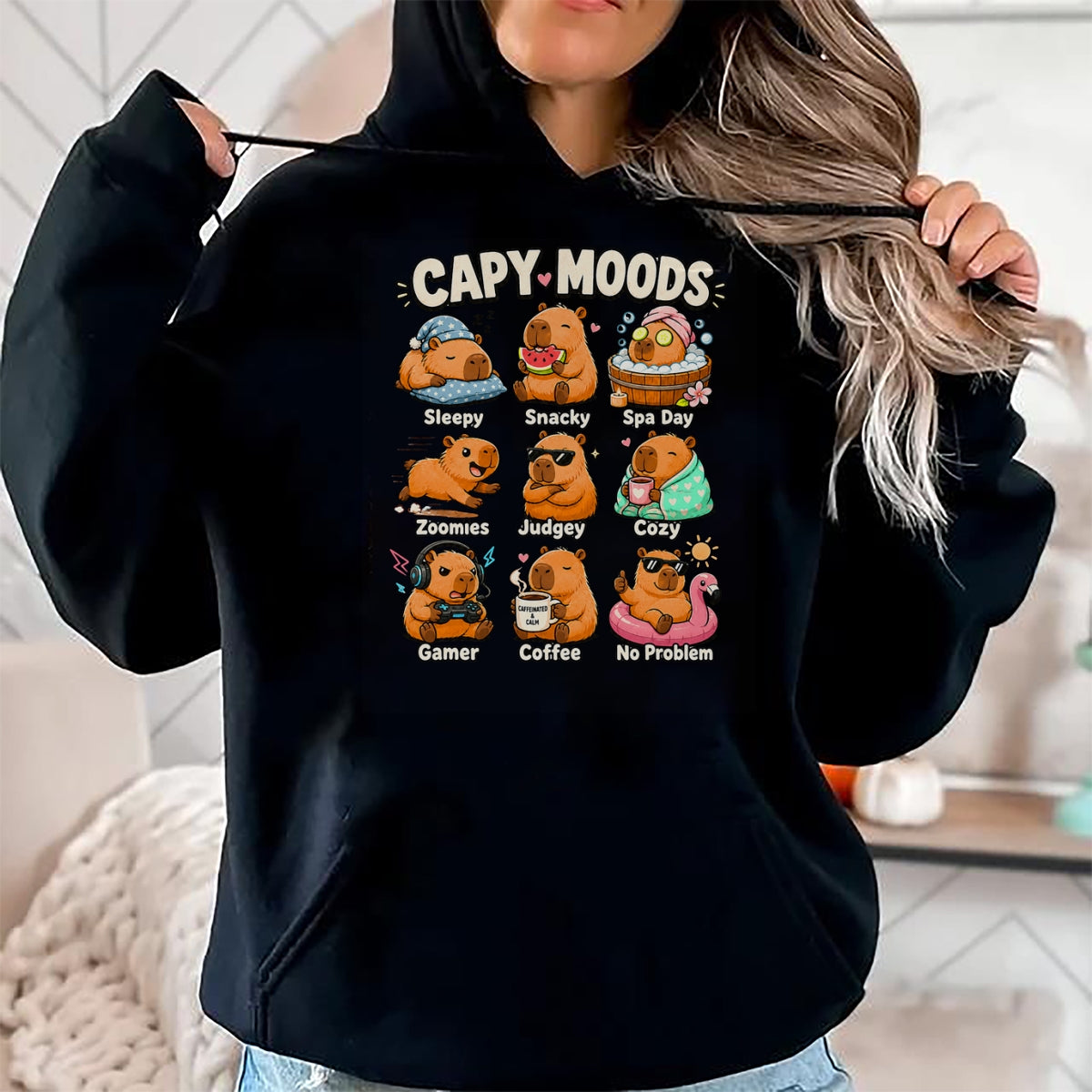 Cute Capybara Shirt, Funny Capybara Unisex T-Shirt/Hoodie/Sweatshirt HLT00 - Cute Capybara Moods Funny Animal Graphic Illustration T-Shirt