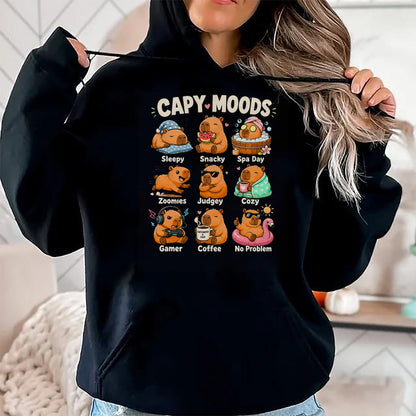 Cute Capybara Shirt, Funny Capybara Unisex T-Shirt/Hoodie/Sweatshirt HLT00 - Cute Capybara Moods Funny Animal Graphic Illustration T-Shirt
