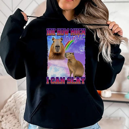 Cute Capybara Shirt, Funny Capybara Unisex T-Shirt/Hoodie/Sweatshirt HLT00 - IDK How Much Longer I Can Slay Capybara T-Shirt