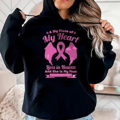 Gift for Mom Shirt, Funny Mom Unisex T-Shirt/Hoodie/Sweatshirt HLT00 - Mom In Heaven Wings Awesome Breast Cancer Awareness Gift T-Shirt