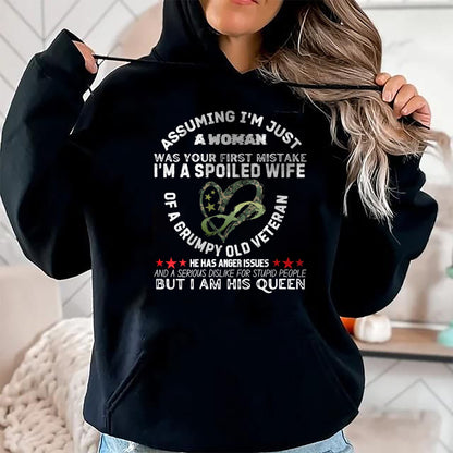 Best Wife Shirt, Wife and Husband Unisex T-Shirt/Hoodie/Sweatshirt HLT00 - Gift for wife T shirt, spoiled wife   Womens Husband Wife I'm A Spoiled Wife Of A Grumpy Old Veteran