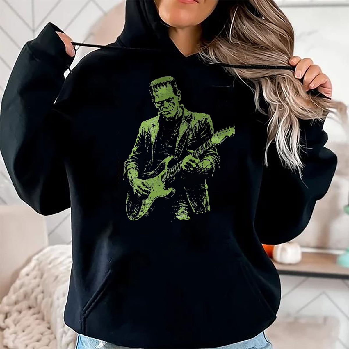 Guitar Lover Shirt, Funny Guitar UnisexT-Shirt/Hoodie/Sweatshirt HLT00 - Frankenstein Playing Guitar T-Shirt, Men, Black, X-Large