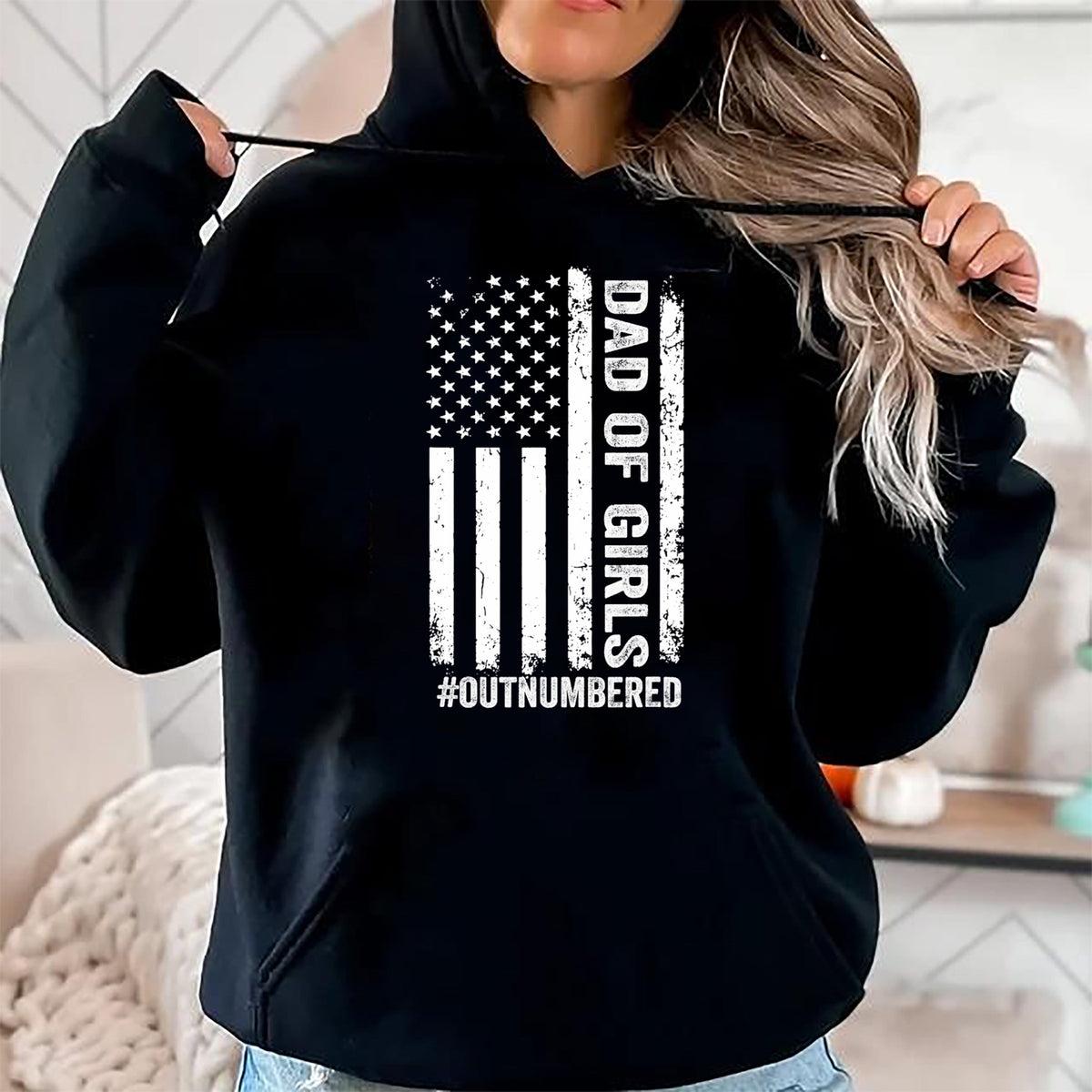 Gift for Dad Shirt, Funny Dad Unisex T-Shirt/Hoodie/Sweatshirt HLT00 – Proud Dad of Girl Outnumbered American Flag Father_s Day T-Shirt