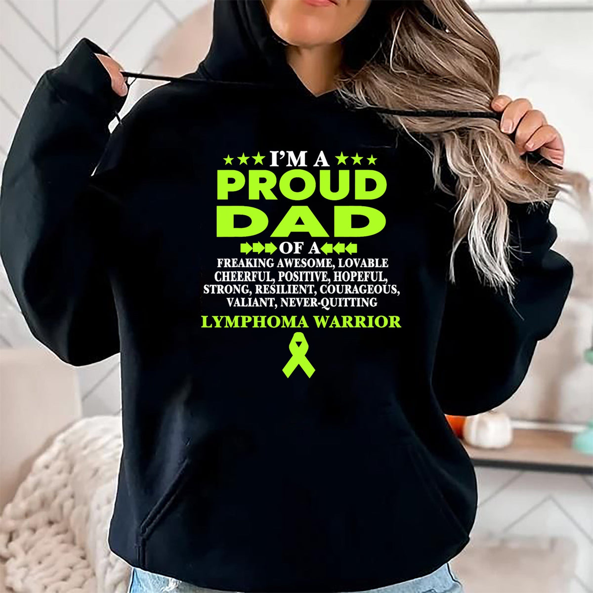 Gift for Dad Shirt, Funny Dad Unisex T-Shirt/Hoodie/Sweatshirt HLT00 – I_m proud dad of Lymphoma warrior Lime Green Ribbon T-Shirt