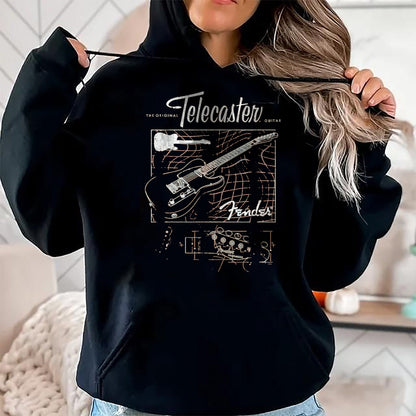 Guitar Lover Shirt, Funny Guitar UnisexT-Shirt/Hoodie/Sweatshirt HLT00 - Fender The Original Telecaster Guitar Schematic Poster T-Shirt, Men, Black, 3X-Large