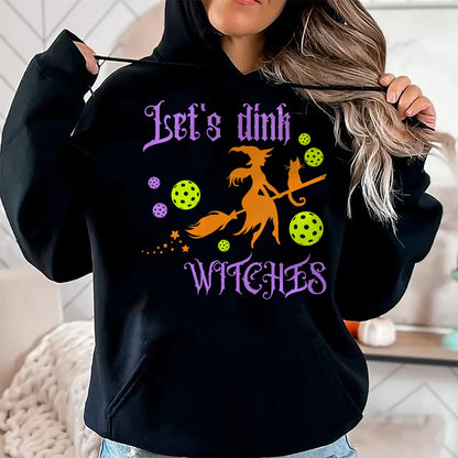 Funny Pickleball Shirt, Pickleball Lover Unisex T-Shirt/Hoodie/Sweatshirt HLT00 - Womens Halloween Pickleball Let's Dink Witches V-Neck T-Shirt