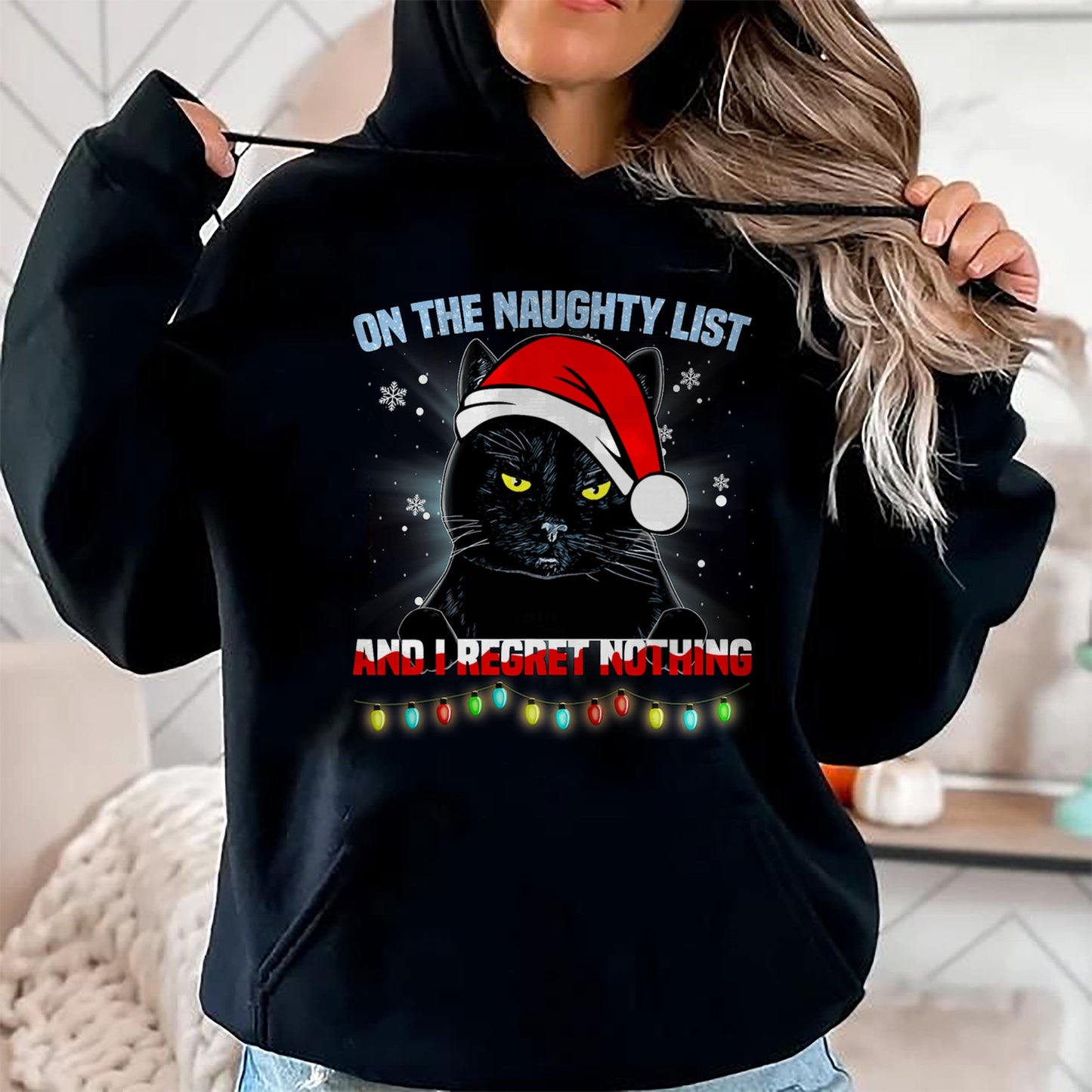On The Naughty List And I Regret Nothing Cat Christmas T-Shirt - Christmas Unisex T-Shirt/Hoodie/Sweatshirt - HNDS00