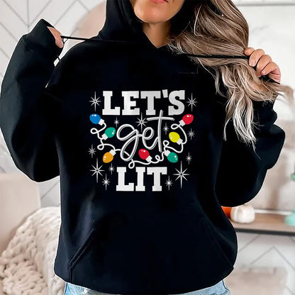 Let's Get Lit Drinking Santa Hat Christmas Lights Funny T-Shirt - Christmas Unisex T-Shirt/Hoodie/Sweatshirt - HNDS00