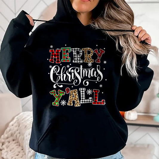 Merry Christmas Ya'll Leopard Buffalo Plaid Pajama Family T-Shirt - Christmas Unisex T-Shirt/Hoodie/Sweatshirt - HNDS00