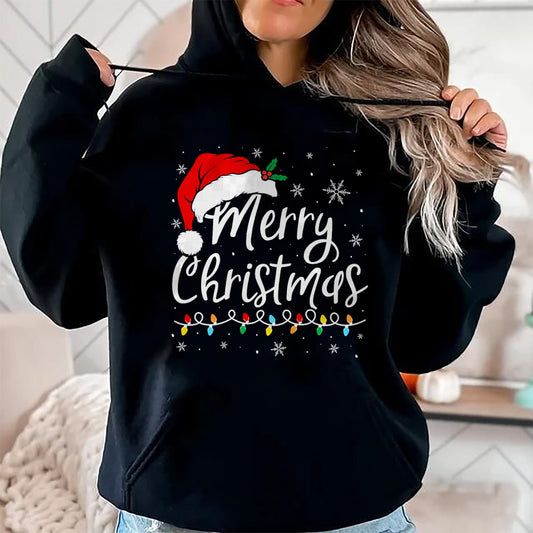 Merry Christmas Lights Santa Hat Xmas Family Matching Pajama T-Shirt - Christmas Unisex T-Shirt/Hoodie/Sweatshirt - HNDS00
