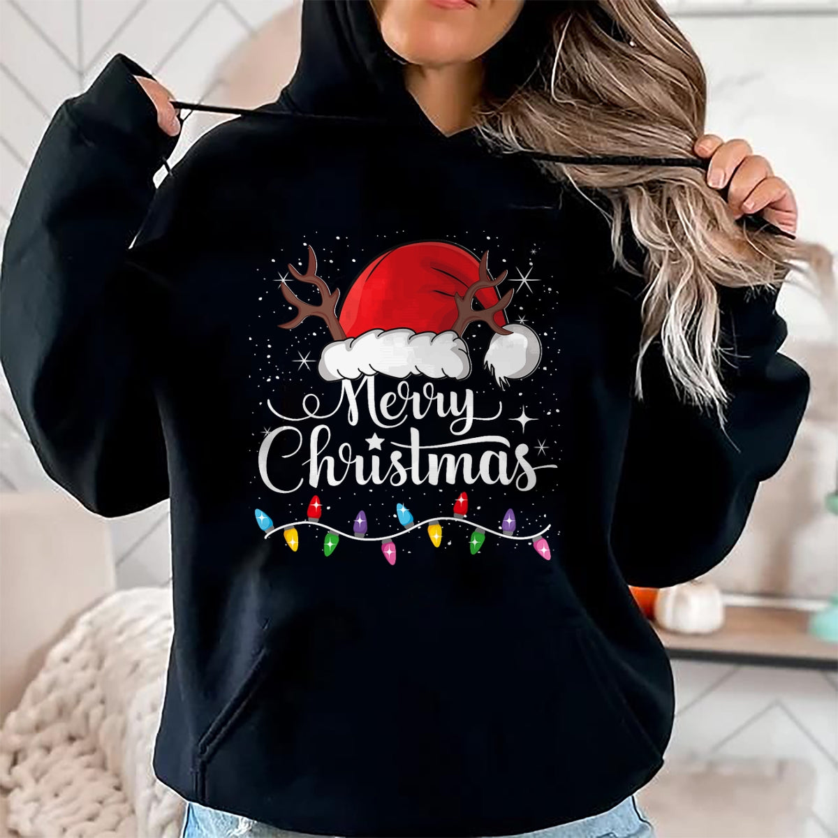 Merry Christmas Red Santa Hat Reindeer Xmas Family Men Women T-Shirt - Christmas Unisex T-Shirt/Hoodie/Sweatshirt - HNDS00