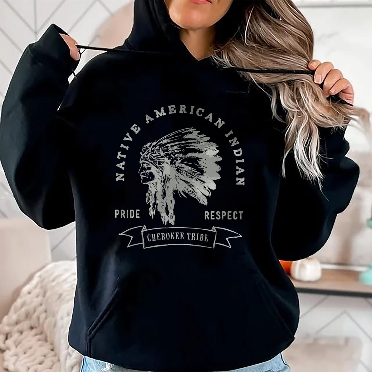 Native American T-Shirts, Vintage Native American Unisex T-Shirt/Hoodie/Sweatshirt HLT00 - American Flag - Cherokee Tribe Native American Indian Pride Respect Design T-Shirt (1)