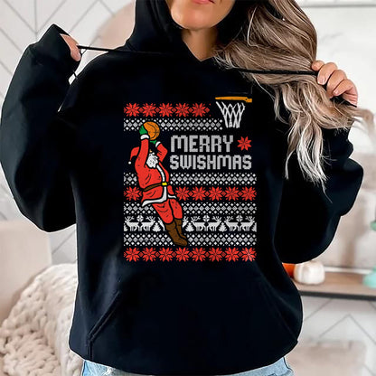 Merry Swishmas Basketball Ugly Christmas Xmas Men Boys Kids T-Shirt - Christmas Unisex T-Shirt/Hoodie/Sweatshirt - HNDS00
