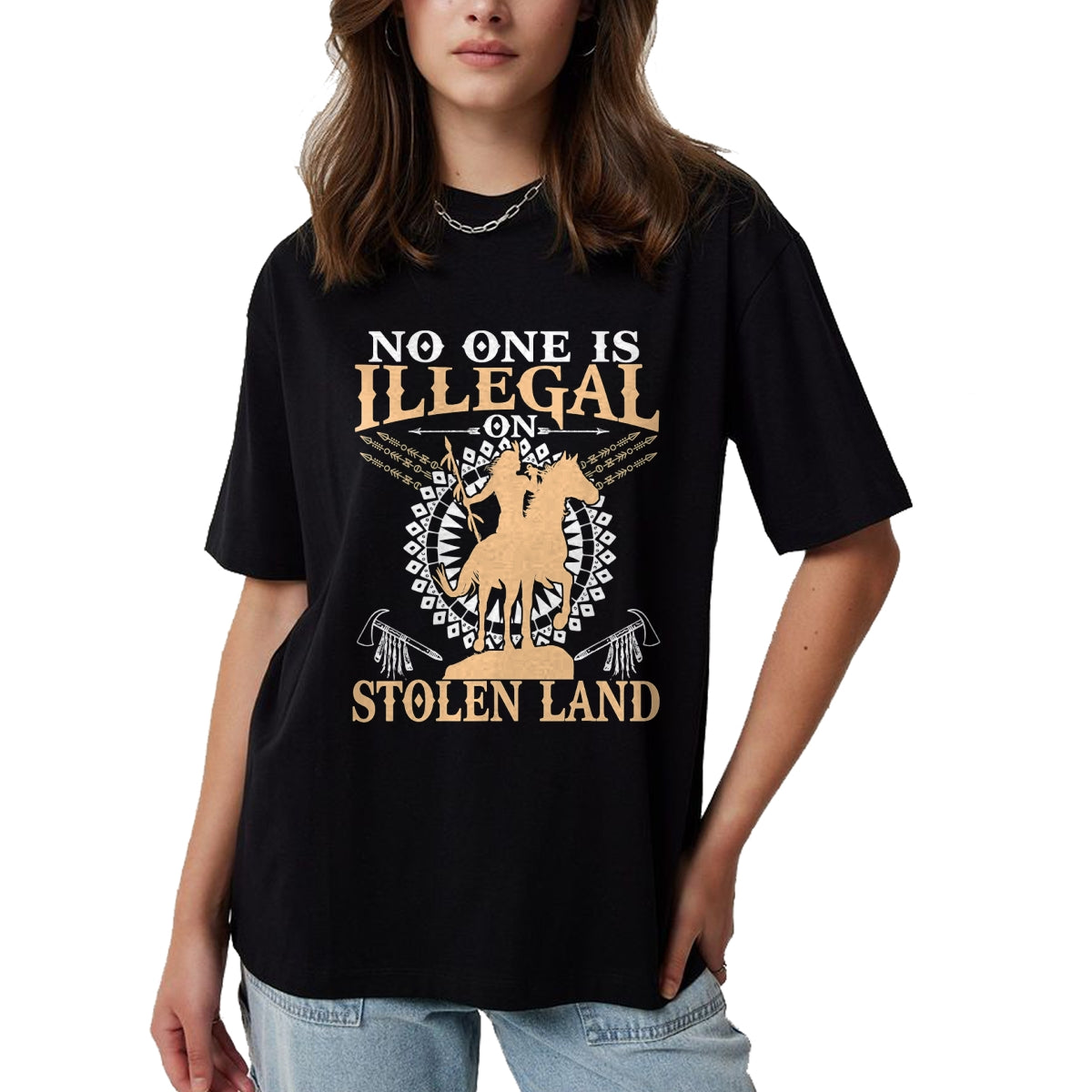 Native American T-Shirts, Vintage Native American Unisex T-Shirt/Hoodie/Sweatshirt HLT00 - No One Is Illegal on Stolen Land Tee Gifts Native Americans T-Shirt (1)
