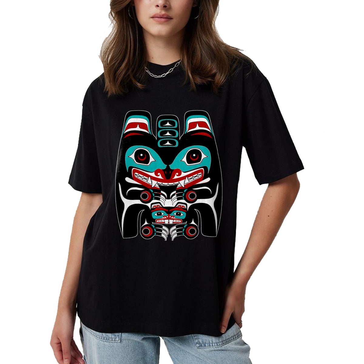 Native American T-Shirts, Vintage Native American Unisex T-Shirt/Hoodie/Sweatshirt HLT00 - Indigenous Alaska Native American Art Style Bear & Beaver T-Shirt