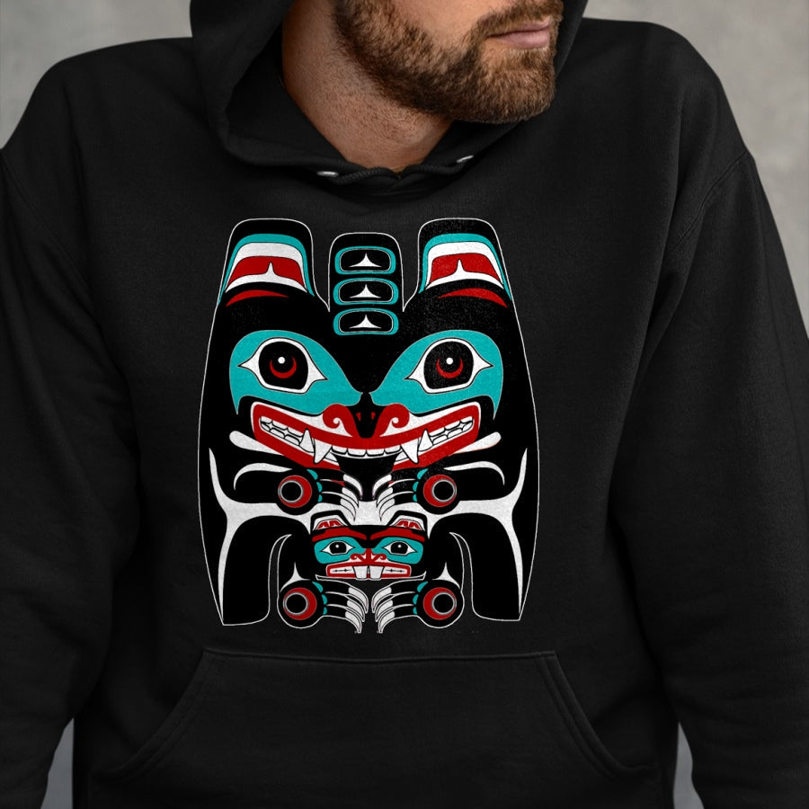 Native American T-Shirts, Vintage Native American Unisex T-Shirt/Hoodie/Sweatshirt HLT00 - Indigenous Alaska Native American Art Style Bear & Beaver