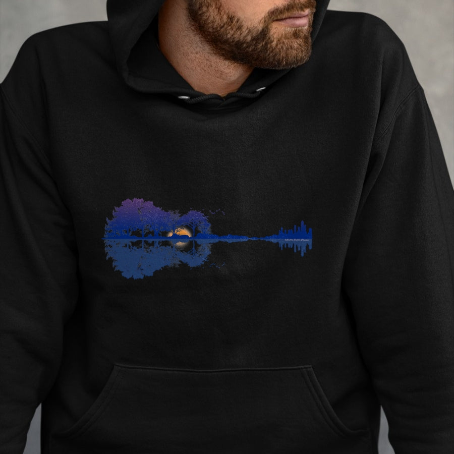 Guitar Lover Shirt, Funny Guitar UnisexT-Shirt/Hoodie/Sweatshirt HLT00 - Guitar Lake Reflections in Blue Music Lovers Guitar T-Shirt