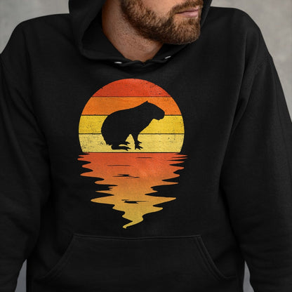 Cute Capybara Shirt, Funny Capybara Unisex T-Shirt/Hoodie/Sweatshirt HLT00 - Capybara shirt 70s vintage retro sunset Capybara T-Shirt