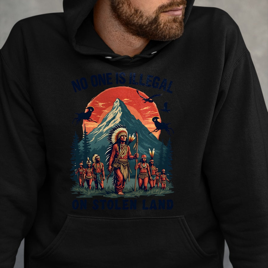 Native American T-Shirts, Vintage Native American Unisex T-Shirt/Hoodie/Sweatshirt HLT00 - Native Americans No One Is Illegal on Stolen Land