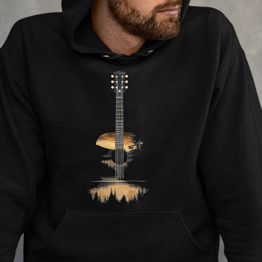 Guitar Lover Shirt, Funny Guitar UnisexT-Shirt/Hoodie/Sweatshirt HLT00 - Sunset Acoustic Guitar Scenic Nature Art T-Shirt, Men, Black, 3X-Large (1)