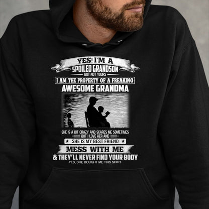Best Grandma Shirt, Proud Grandma Unisex T-Shirt/Hoodie/Sweatshirt HLT00 - Yes I'm A Spoiled Grandson But Not Yours Property Of Grandma T-Shirt (1)