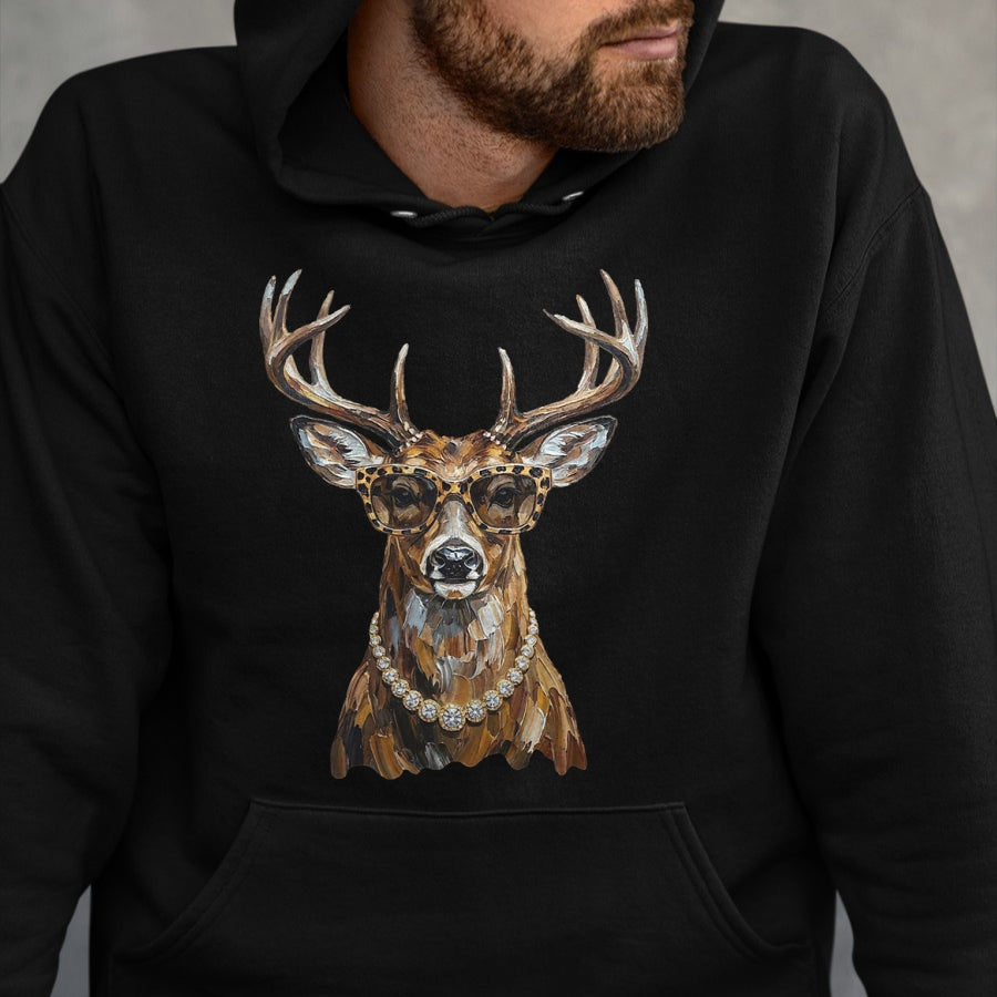 Funny Hunting Shirt, Gift For Hunting Lover Unisex T-Shirt/Hoodie/Sweatshirt HLT00 - Glam Whitetail Deer Wearing Sunglasses Necklace Hunting T-Shirt