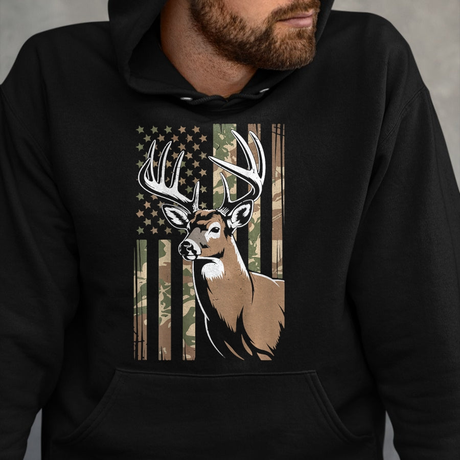 Funny Hunting Shirt, Gift For Hunting Lover Unisex T-Shirt/Hoodie/Sweatshirt HLT00 - Men Boy Camo Deer Hunting American Flag Whitetail Buck Youth T-Shirt