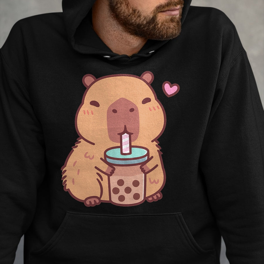 Cute Capybara Shirt, Funny Capybara Unisex T-Shirt/Hoodie/Sweatshirt HLT00 - Cute Capybara Kawaii Anime Drinking Bubble Tea Lover Girls T-Shirt