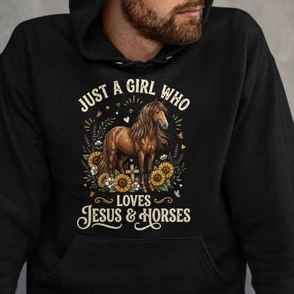 Best Horse Lover Shirt , Funny Horse UnisexT-Shirt/Hoodie/Sweatshirt HLT00 - Just A Girl Who Loves Jesus and Horses T-Shirt (1)