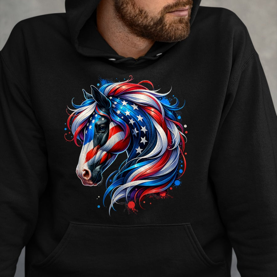 Best Horse Lover Shirt , Funny Horse UnisexT-Shirt/Hoodie/Sweatshirt HLT00 - Horse 4th of July Patriotic Horse Graphic American Flag T-Shirt