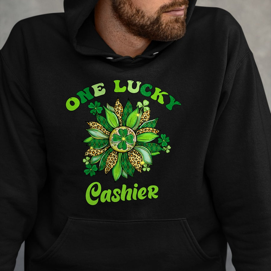 Patrick Day Shirts for Family, Funny Patrick Day shirts, st patrick's day Unisex T-Shirt/Hoodie/Sweatshirt HLT00 - St Patrick Day Shamrock One Lucky Cashier Retro Saint Paddys T-Shirt