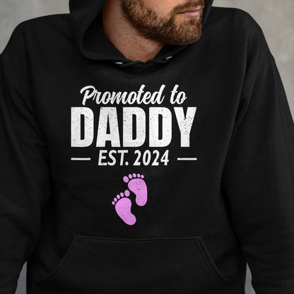 Gift for Dad Shirt, Funny Dad Unisex T-Shirt/Hoodie/Sweatshirt HLT00 – Promoted To Daddy Est 2024 Fathers Day First Time Dad Girl T-Shirt