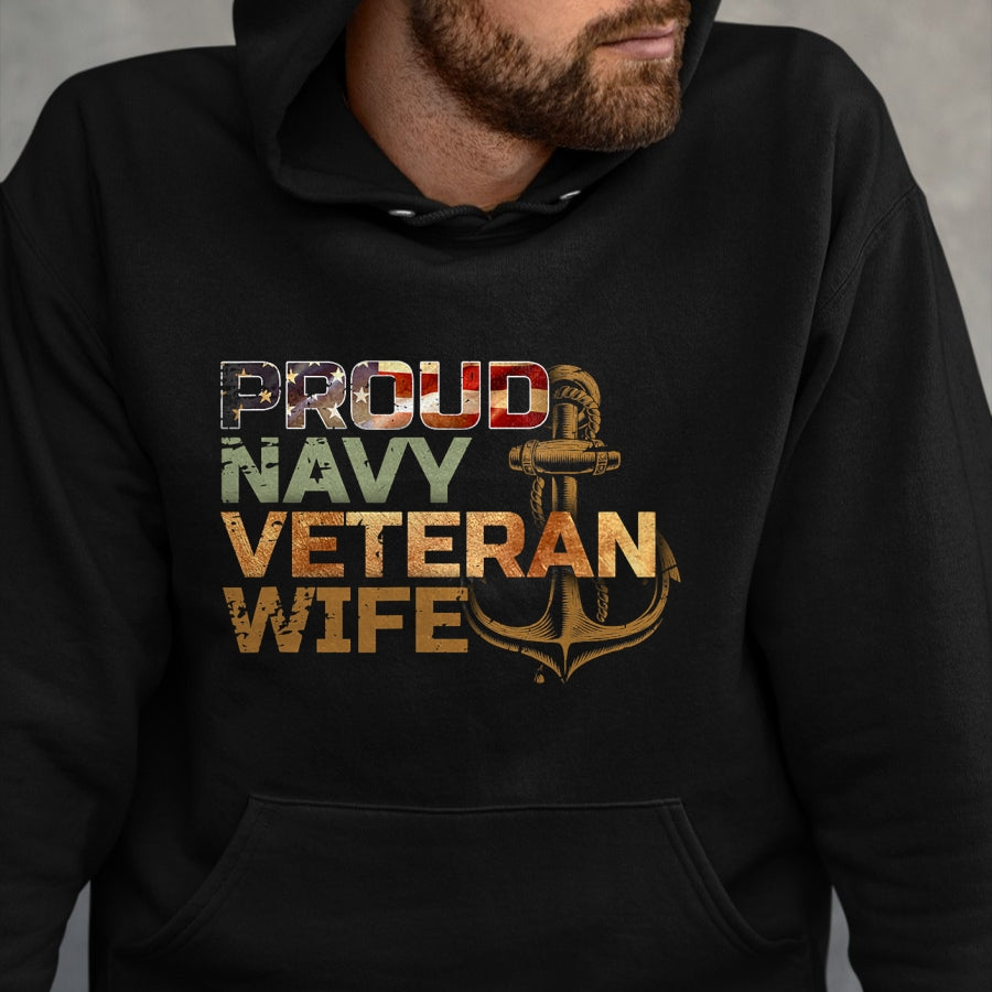 Proud Veteran Shirt, Funny Veteran UnisexT-Shirt/Hoodie/Sweatshirt HLT00 - Proud Veteran_s Wife USA American Flag Patriotic T-Shirt