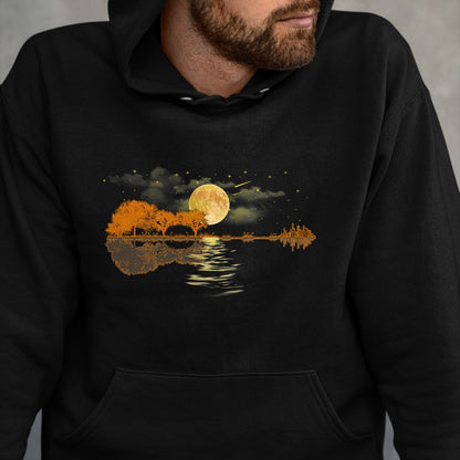 Guitar Lover Shirt, Funny Guitar UnisexT-Shirt/Hoodie/Sweatshirt HLT00 - Guitar Moonlight Nature Lake Shadow, Musician Black Unisex-Adults T-Shirt