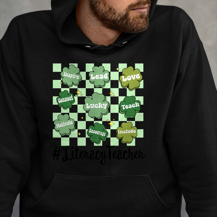 Patrick Day Shirts for Family, Funny Patrick Day shirts, st patrick's day Unisex T-Shirt/Hoodie/Sweatshirt HLT00 - Vintage One Lucky Literacy Teacher St Patrick Day School T-Shirt