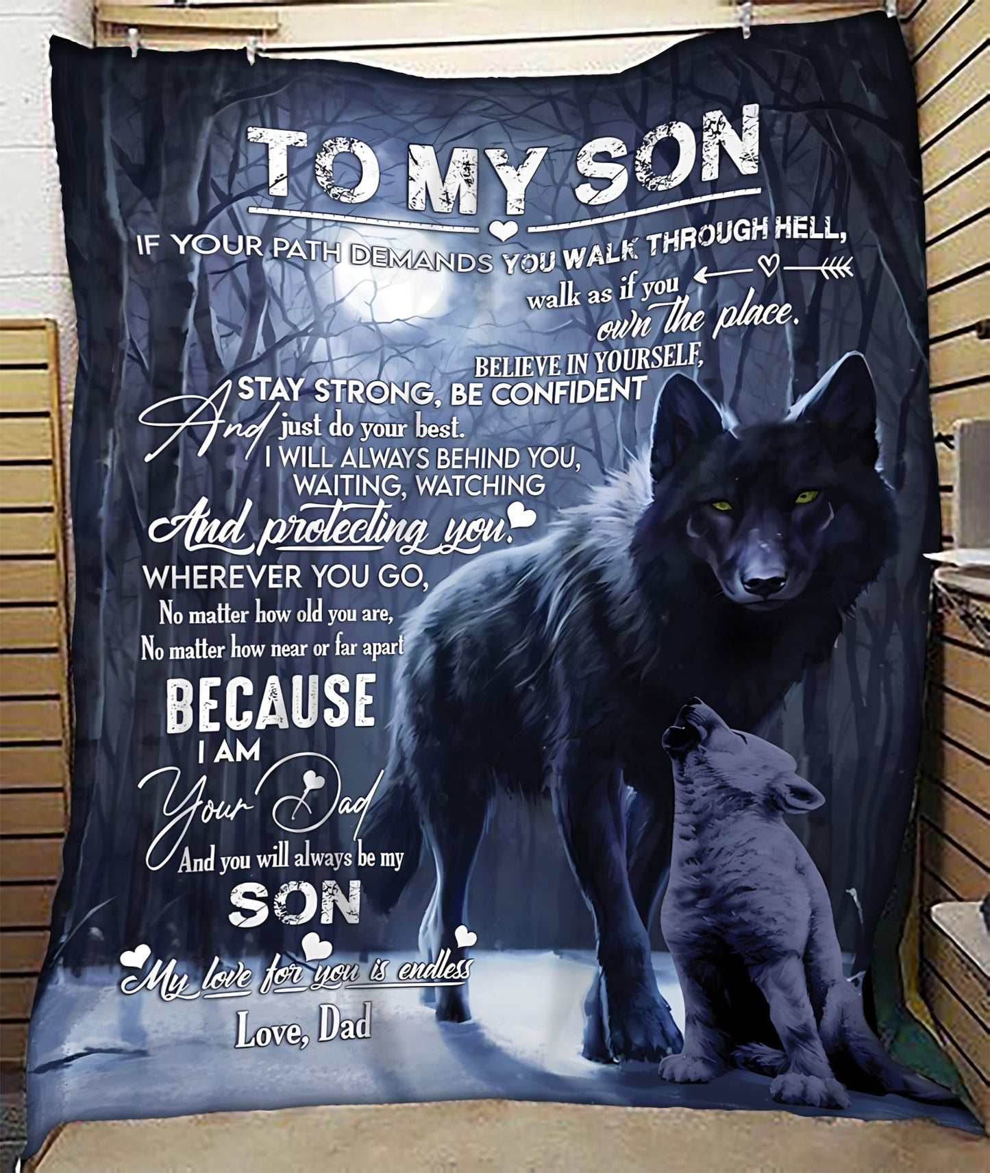 Dad to Son Blanket – Heartfelt Message & Wolves Design (SKUB06-96)