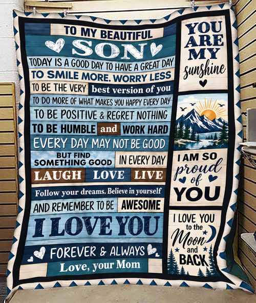 BLANKET FOR SON – YOU ARE MY SUNSHINE – LOVING GIFT FROM MOM - MTNN00 (SKU2609-200)