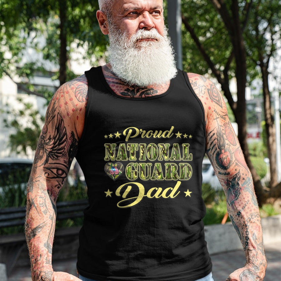Gift for Dad Shirt, Funny Dad Unisex T-Shirt/Hoodie/Sweatshirt HLT00 – Proud National Guard Dad Dog Tags Heart Military Father Gift T-Shirt