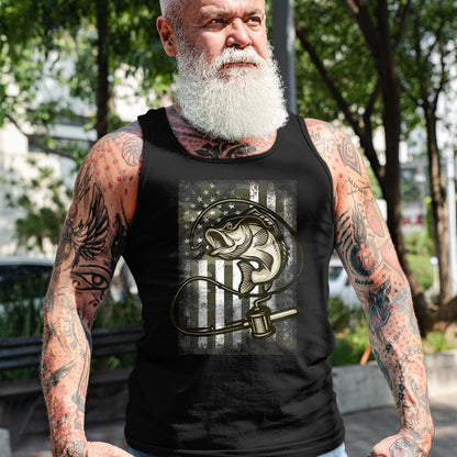 Funny Fishing Shirt, Gift For Fishing Lover Unisex T-Shirt/Hoodie/Sweatshirt HLT00 - Vintage Fishing Camouflage American Flag Bass Fish Camo Men T-Shirt
