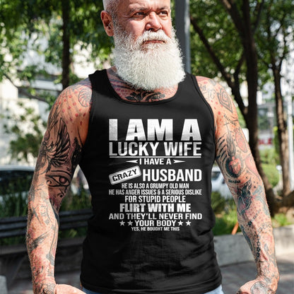 Best Wife Shirt, Wife and Husband Unisex T-Shirt/Hoodie/Sweatshirt HLT00 - Gift for wife T shirt, lucky wife   I Am A Lucky Wife I Have A Crazy Husband Premium T-Shirt (1)