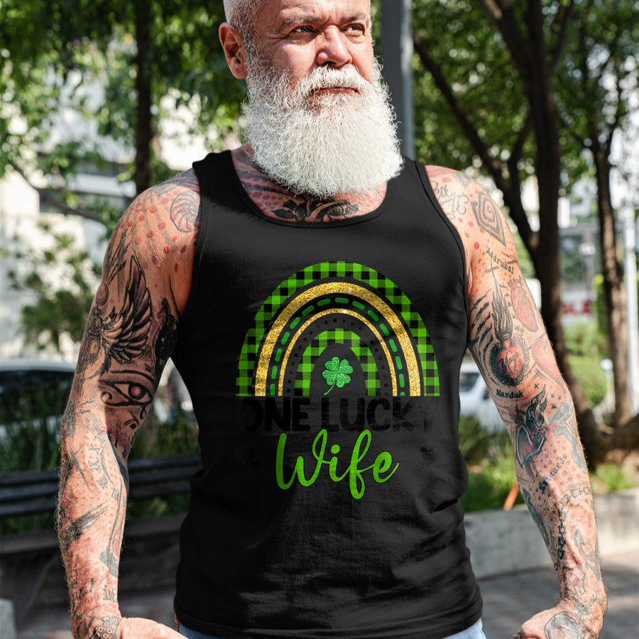 Best Wife Shirt, Wife and Husband Unisex T-Shirt/Hoodie/Sweatshirt HLT00 - Gift for wife T shirt, lucky wife   Womens One Lucky Wife Boho Rainbow St Patricks Day Shamrock Ragl