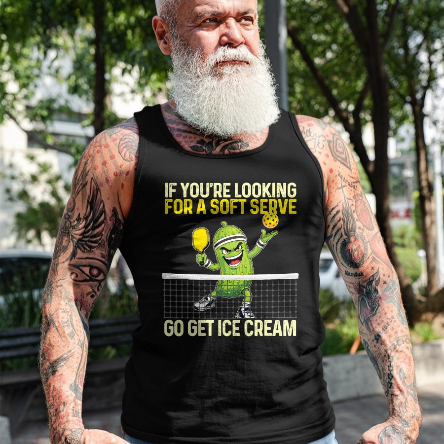 Funny Pickleball Shirt, Pickleball Lover Unisex T-Shirt/Hoodie/Sweatshirt HLT00 - Looking for A Soft Server Go Get Ice Cream - Pickleball T-Shirt