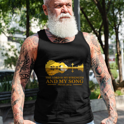 Guitar Lover Shirt, Funny Guitar UnisexT-Shirt/Hoodie/Sweatshirt HLT00 - The Lord is My Strength and My Song Christian Guitar Faith T-Shirt, Men, Black, 3X-Large