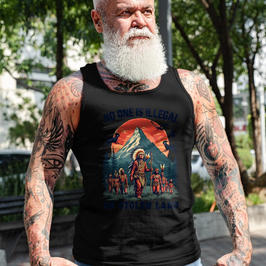 Native American T-Shirts, Vintage Native American Unisex T-Shirt/Hoodie/Sweatshirt HLT00 - Native Americans No One Is Illegal on Stolen Land