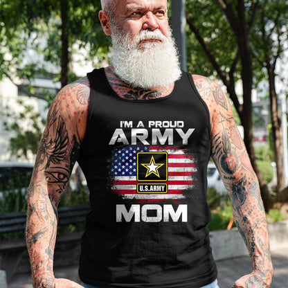 Gift for Mom Shirt, Funny Mom Unisex T-Shirt/Hoodie/Sweatshirt HLT00 - I'm A Proud Army Mom With American Flag For Veteran Gift T-Shirt