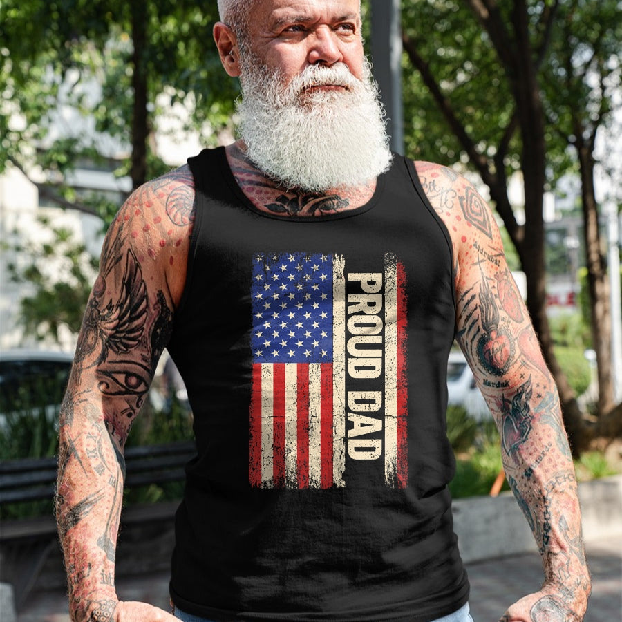 Gift for Dad Shirt, Funny Dad Unisex T-Shirt/Hoodie/Sweatshirt HLT00 – Proud Dad US American Flag Shirt for Fathers Day 2024 Men T-Shirt