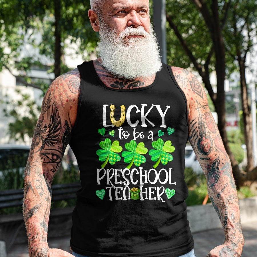 Patrick Day Shirts for Family, Funny Patrick Day shirts, st patrick's day Unisex T-Shirt/Hoodie/Sweatshirt HLT00 - Womens Lucky To Be A Preschool Teacher, St Patrick Day Teachers V-Neck T-Shirt