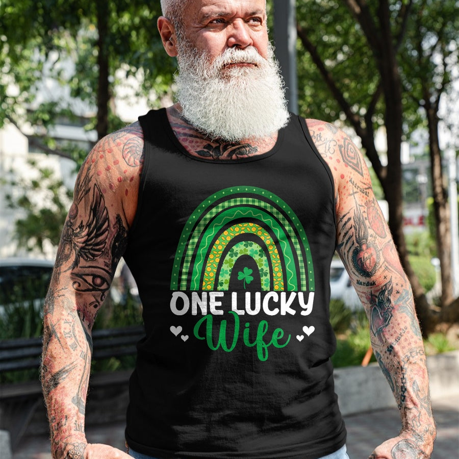 Best Wife Shirt, Wife and Husband Unisex T-Shirt/Hoodie/Sweatshirt HLT00 - Gift for wife T shirt, lucky wife   Saint Patrick's Day Shamrock One Lucky Wife Rainbow T-Shirt