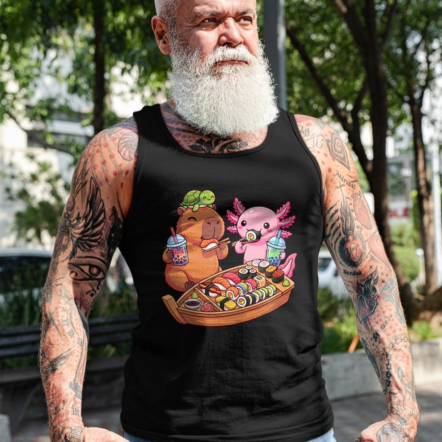 Cute Capybara Shirt, Funny Capybara Unisex T-Shirt/Hoodie/Sweatshirt HLT00 - Kawaii Capybara Axolotl Sushi Nigiri Chopsticks Anime Food T-Shirt