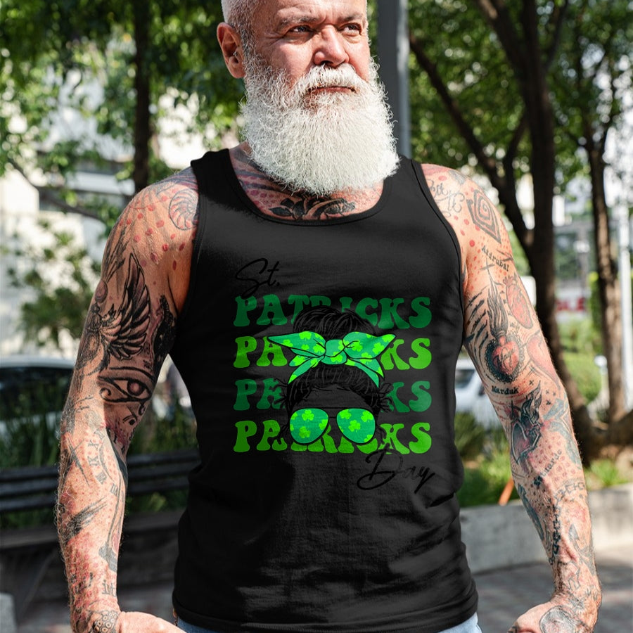 Patrick Day Shirts for Family, Funny Patrick Day shirts, st patrick's day Unisex T-Shirt/Hoodie/Sweatshirt HLT00 - Happy St Patrick Day Funny Messy Bun Glasses Women T-Shirt